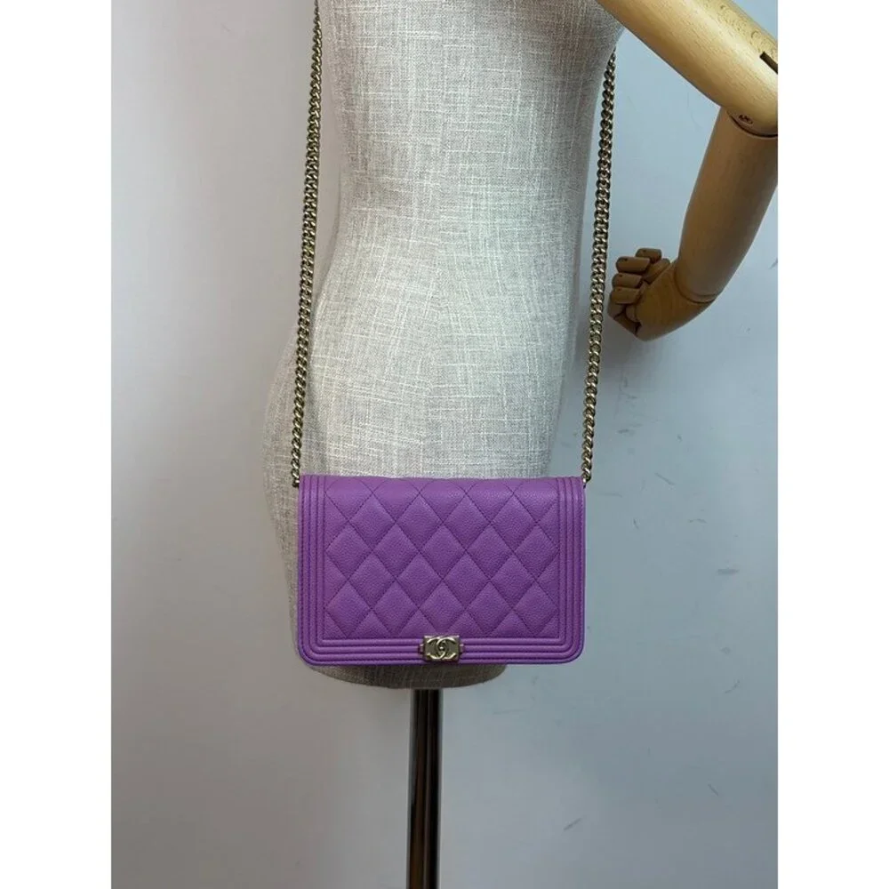 CHANEL Purple Caviar Boy WOC LGHW